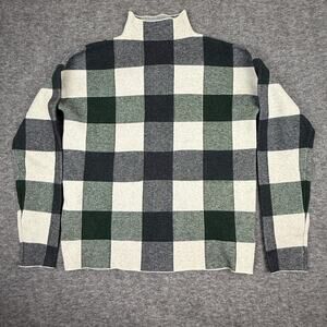 Tahari Gingham Plaid Sweater Pullover Funnel Neck Small Green White